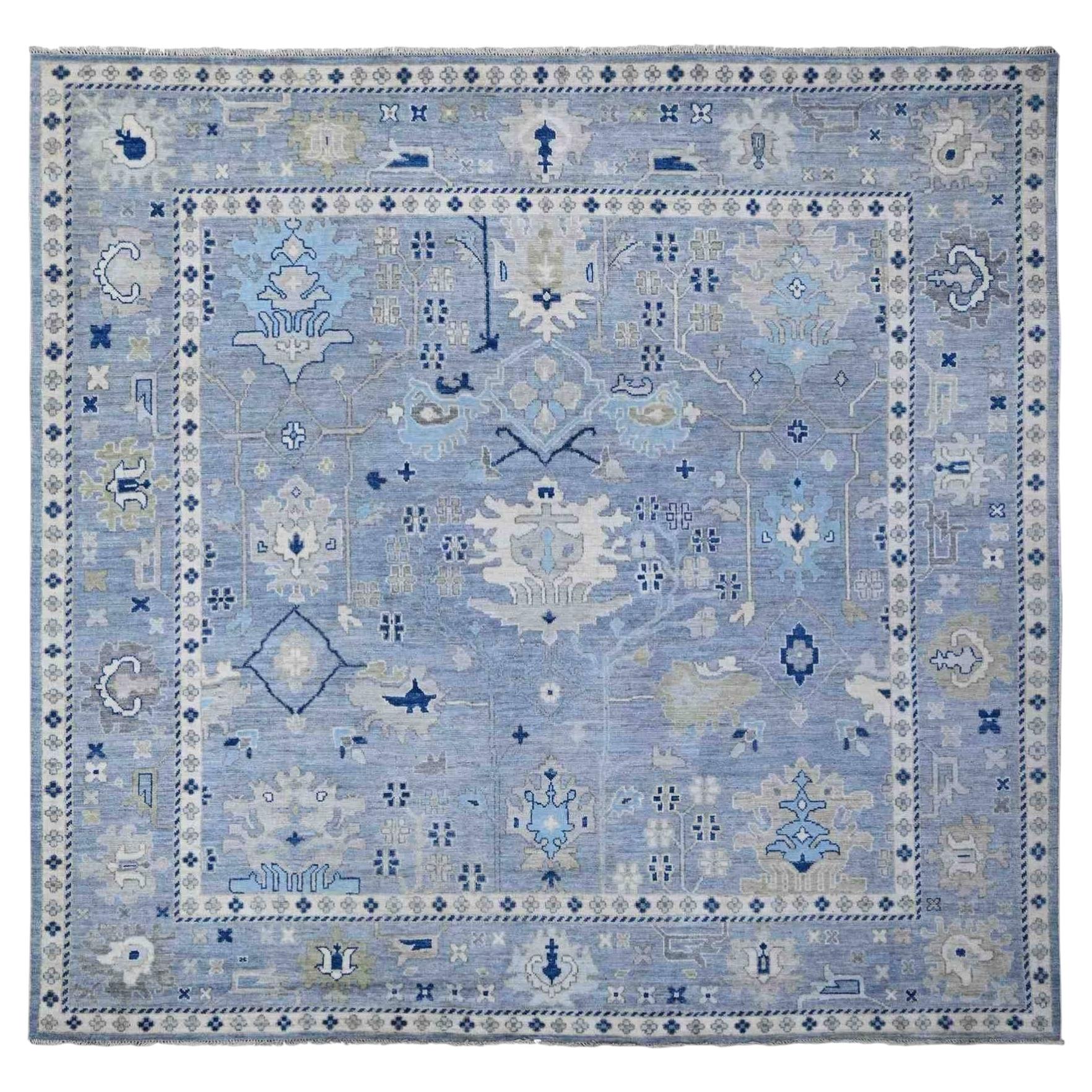 10'x10' Blue Wool Weft Angora Oushak Hand Knotted Square Oriental Rug