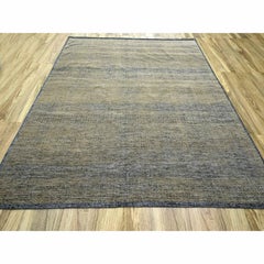 10'x10' Marrone e nero annodato a mano con disegno di erba ossidata, tutto in lana.