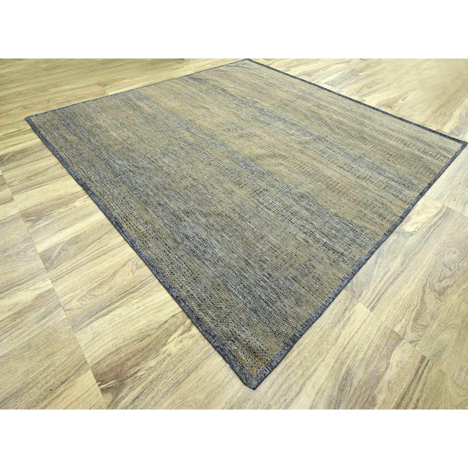Moderno 10'x10' Marrone e nero annodato a mano con disegno di erba ossidata, tutto in lana. in vendita