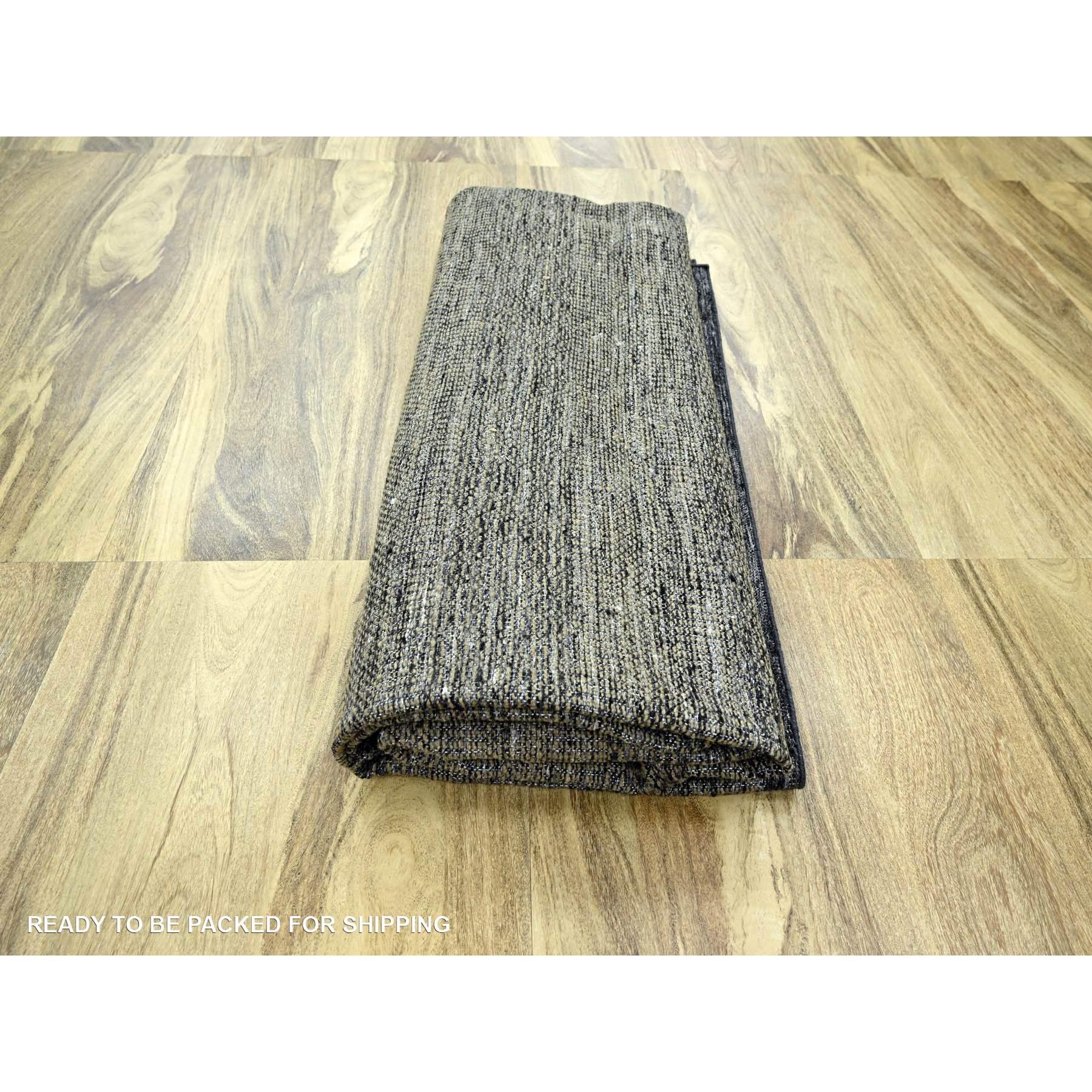 10'x10' Marrone e nero annodato a mano con disegno di erba ossidata, tutto in lana. in vendita 1