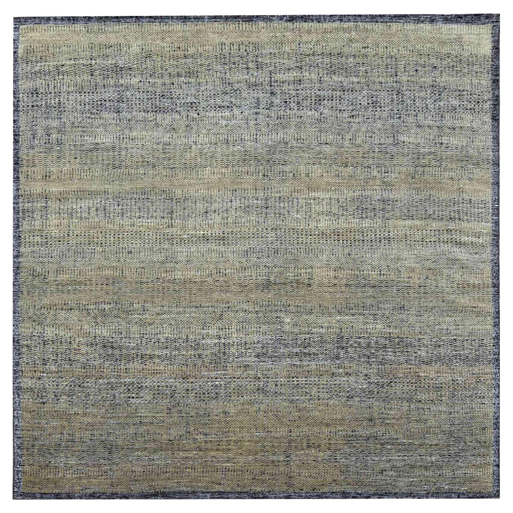 10'x10' Brown & Black Hand Knotted Oxidized Grass Design All Wool Square Rug