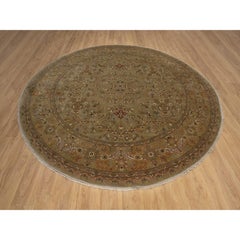 10'x10' Brauner Kashan Design 300 KPSI Neuseeland Wolle Handgeknüpft Rund Teppich