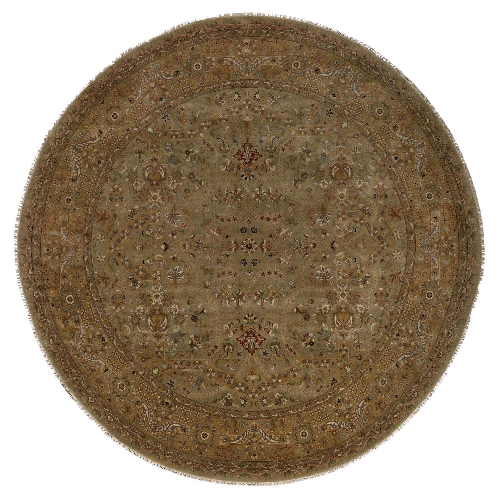 10'x10' Brown Kashan Design 300 KPSI New Zealand Wool Hand Knotted Round Rug