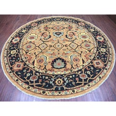 10'x10' Brown Peshawar with Ziegler Mahal Design Hand Knotted Wool Round Rug
