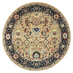 10'x10' Brown Peshawar with Ziegler Mahal Design Hand Knotted Wool Round Rug