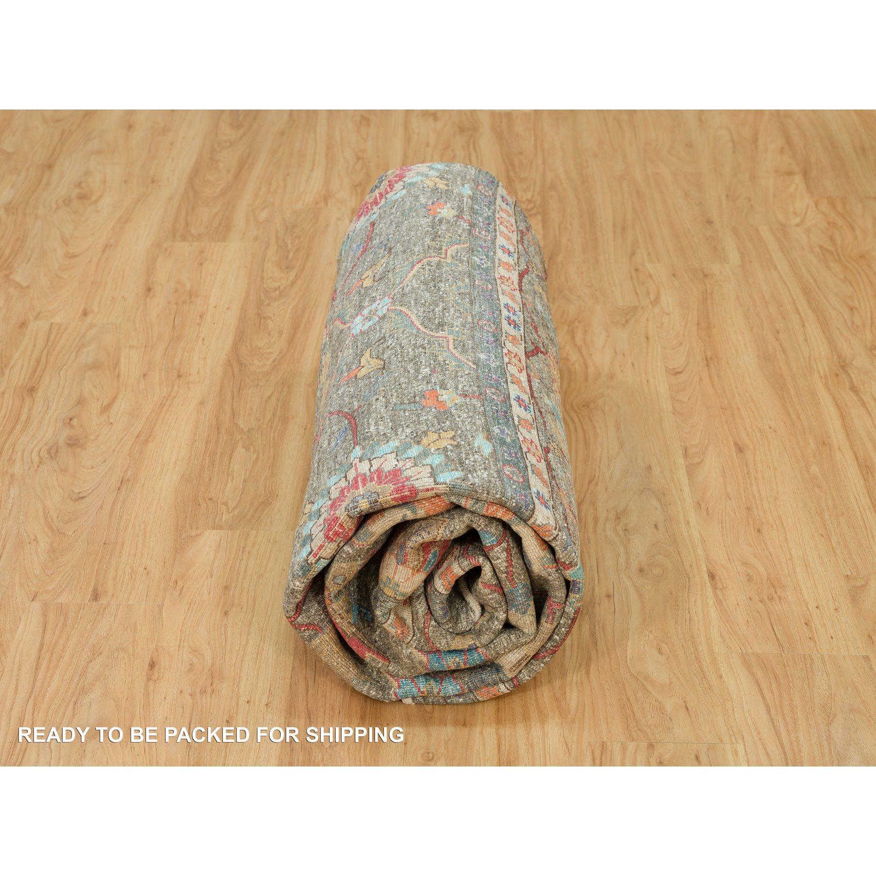 10'x10' Brauner Striae Muster Handgeknüpft Texturierte Wolle und Seide Quadratischer Teppich im Angebot 4