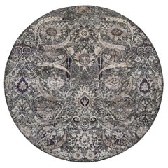 10'x10' Brown Wool and Silk Hand Knotted Sickle Leaf Design Round Oriental Rug