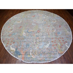 10'x10' Cadet Grey Natural Wool Hand Knotted Birds of Paradise Oriental Rugs