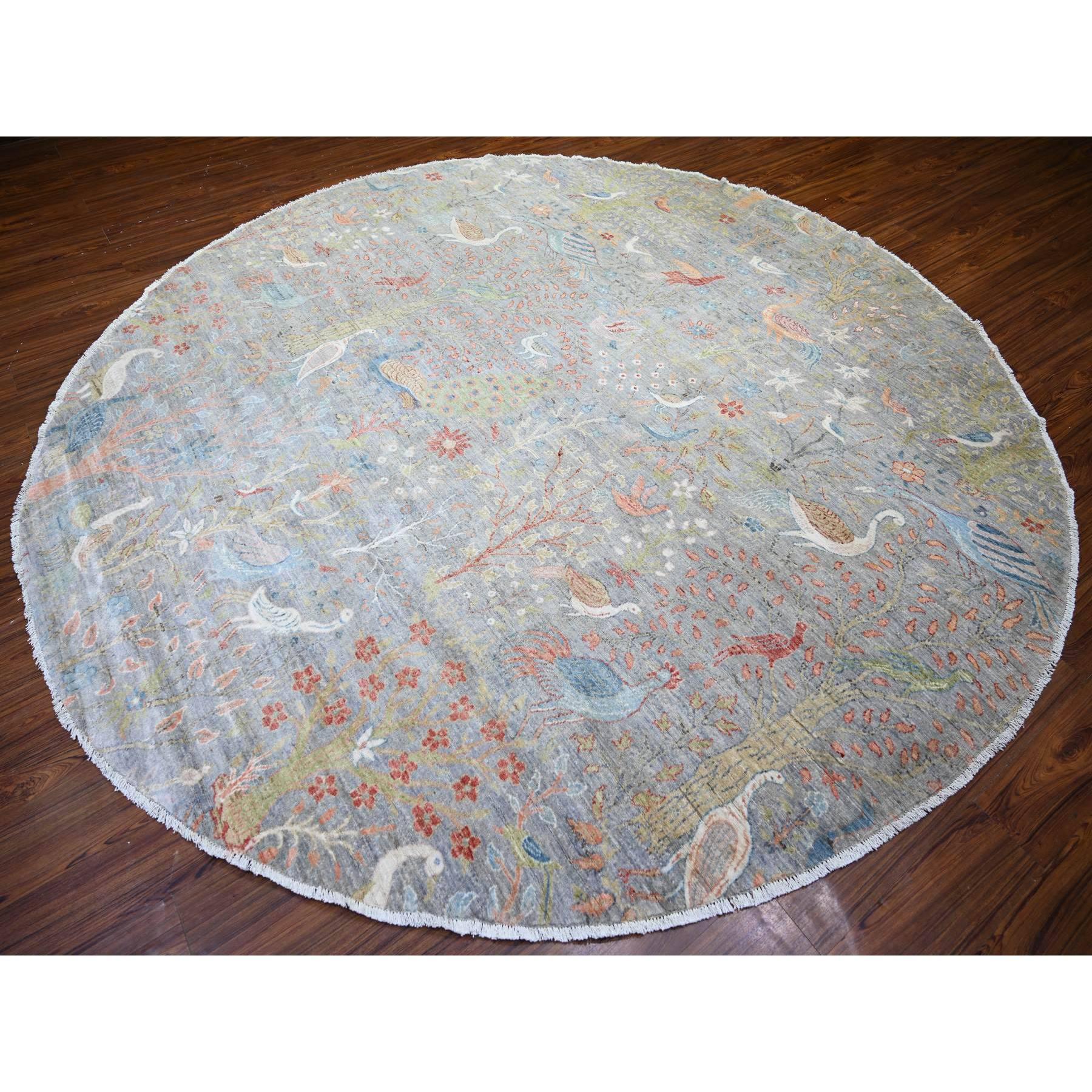 Oushak 10'x10' Cadet Grey Natural Wool Hand Knotted Birds of Paradise Oriental Rug For Sale