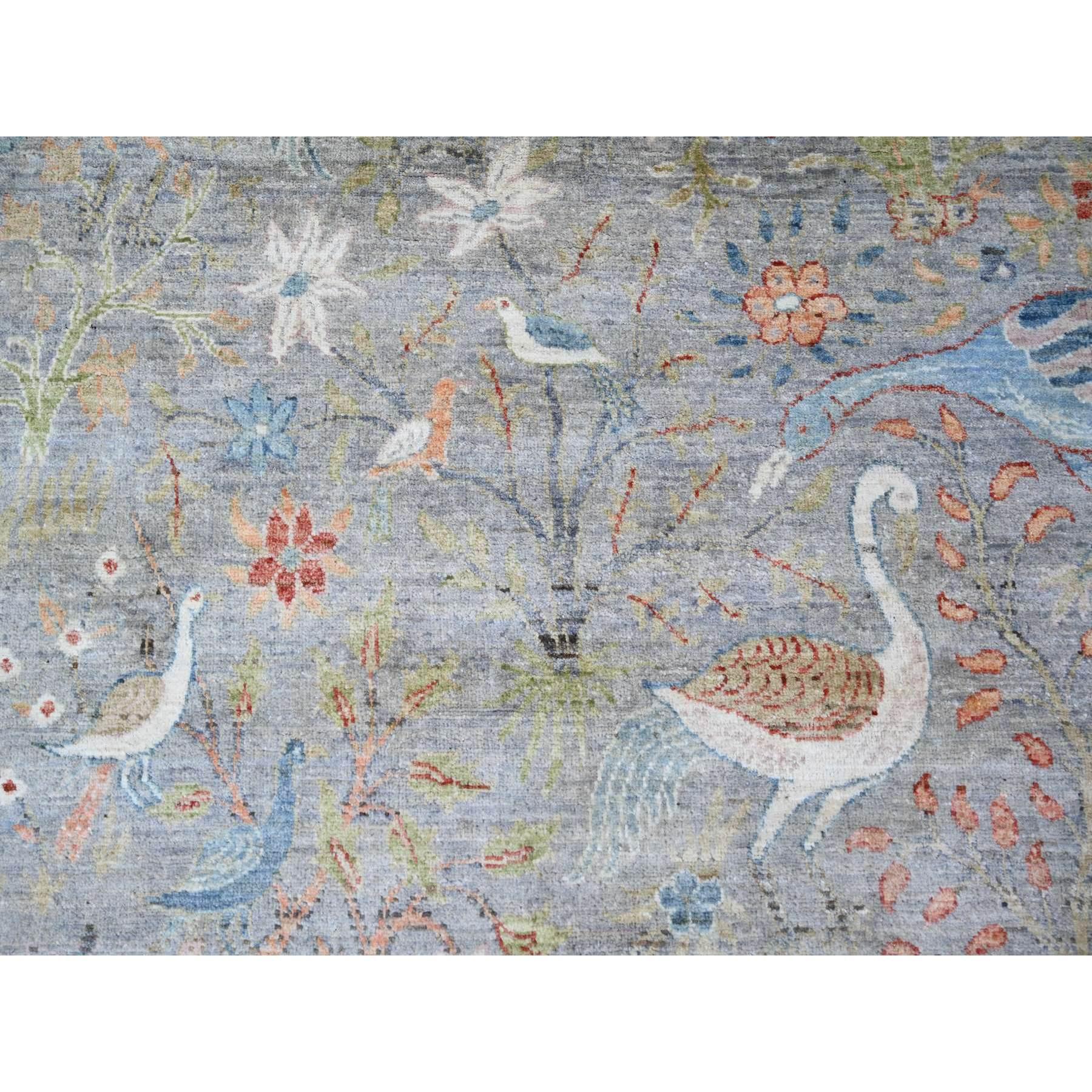 10'x10' Cadet Grey Natural Wool Hand Knotted Birds of Paradise Oriental Rug For Sale 1