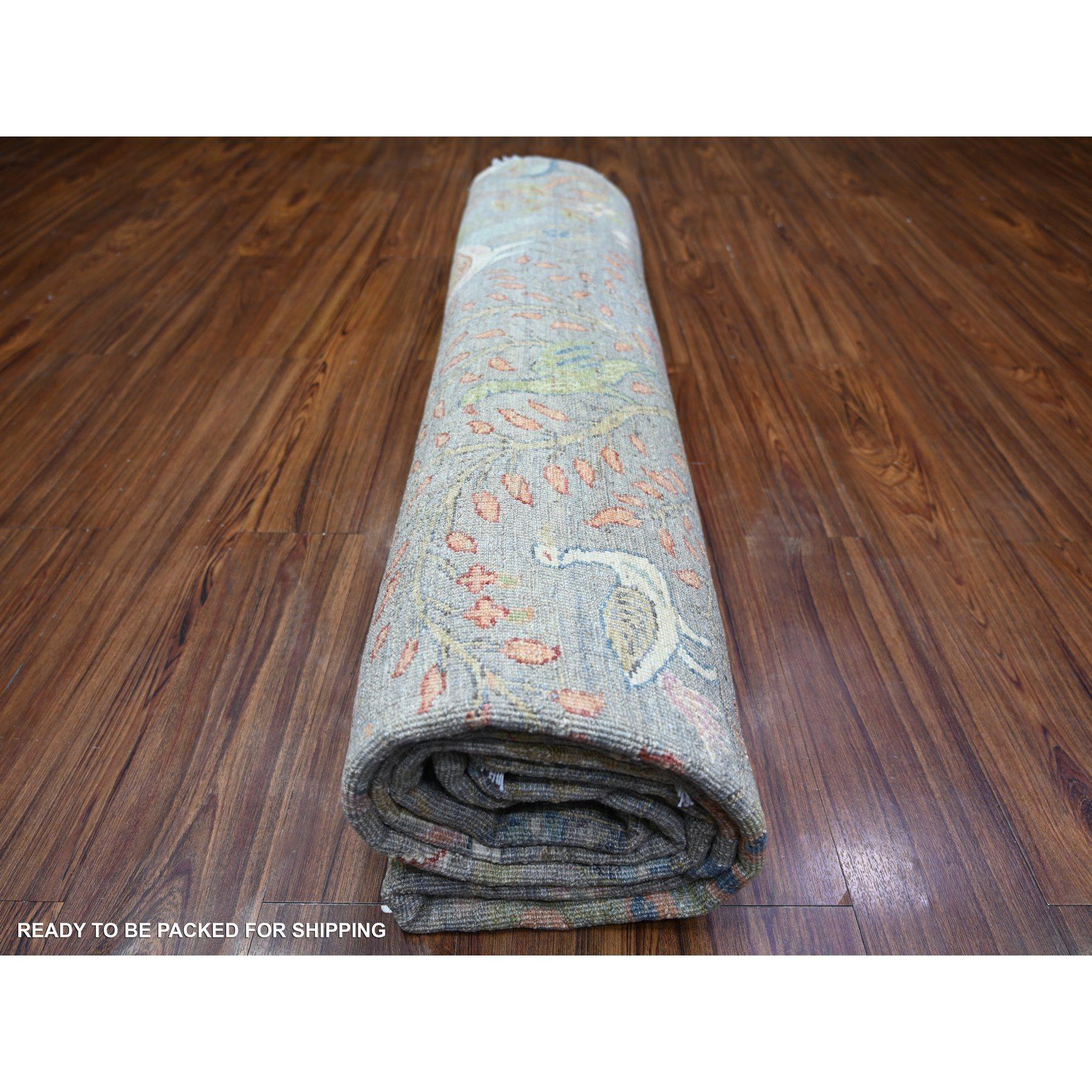 10'x10' Cadet Grey Natural Wool Hand Knotted Birds of Paradise Oriental Rug For Sale 2