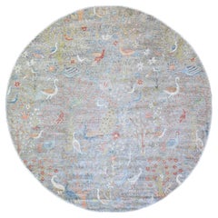 10'x10' Cadet Grey Natural Wool Hand Knotted Birds of Paradise Oriental Rug