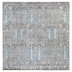 10'x10' Charcoal Black Cypress Tree Design Silk Hand Knotted Square Rug