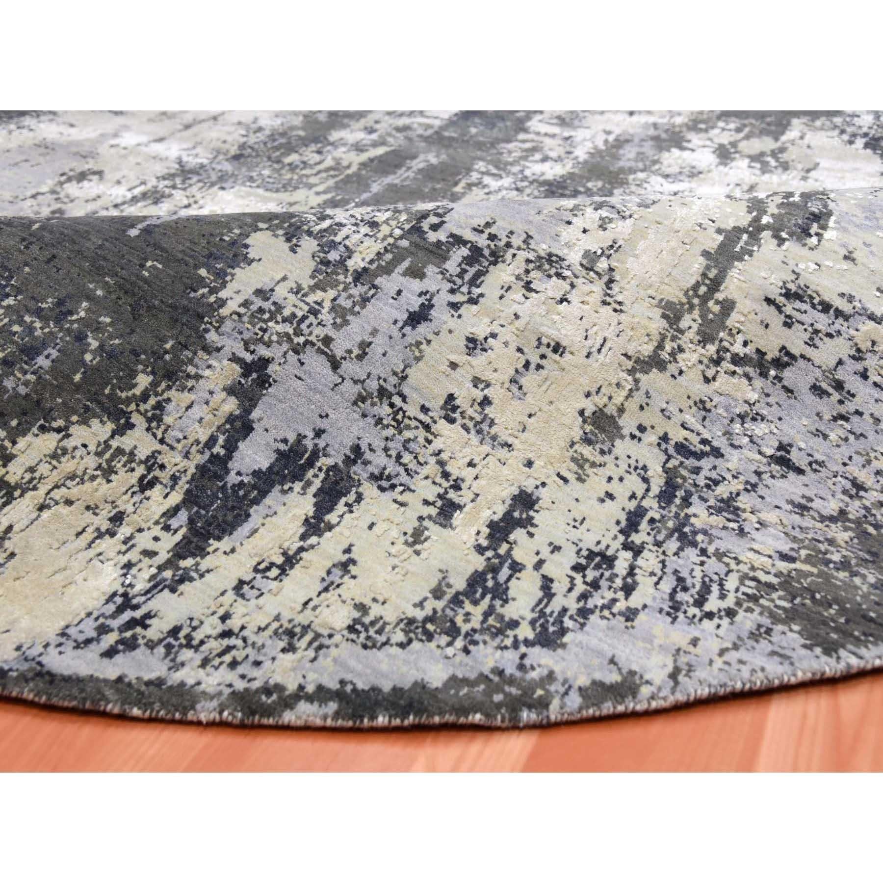 XXI secolo e contemporaneo 10'x10' Tappeto rotondo grigio antracite in lana e seta a trama fitta annodato a mano in vendita