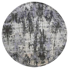 10'x10' Charcoal Gray Wool and Silk Denser Weave Hand Knotted Round Rug