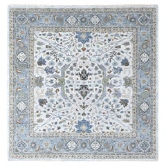 10'x10' Chiffon White Hand Knotted Denser Weave Oushak Wool Square Oriental Rug
