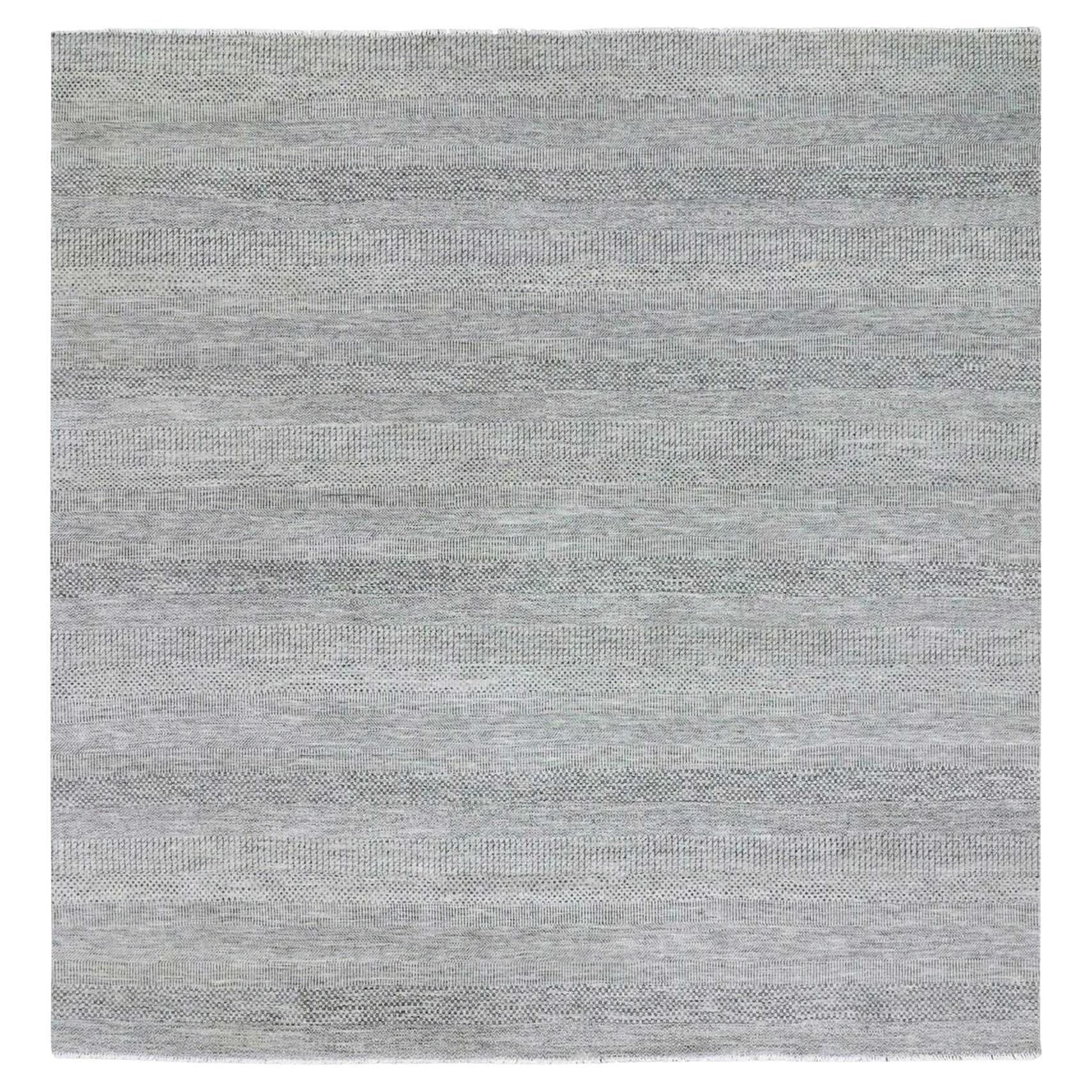 Alfombra redonda con diseño de hierba de lana pura sin teñir anudada a mano gris nube de 10'x10'