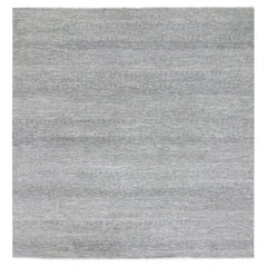 10'x10' Cloud Gray Tappeto rotondo in lana pura non colorata annodato a mano con design a erba