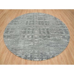 10'x10' Dark Grey Hand Spun Undyed Wool Hand Knotted Modern Round Oriental Rug