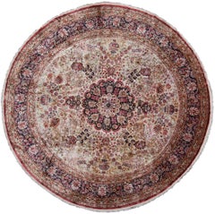 10X10 Round Vintage Fine Silk Turkish Hereke Rug Pure Natural Silk Carpet