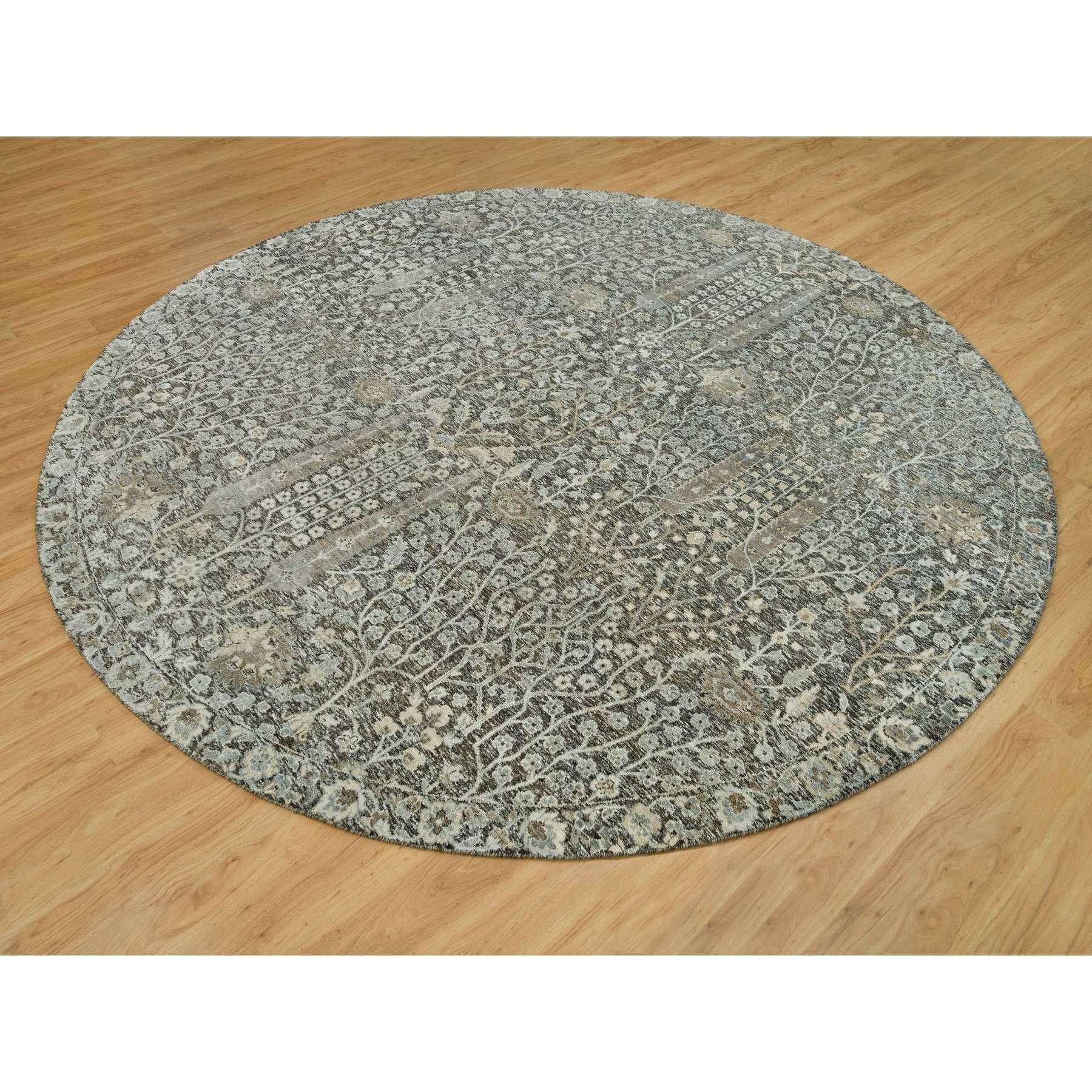 Medieval 10'x10' Falcon Gray Willow and Cypress Tree Wool Hand Knotted Round Rug For Sale