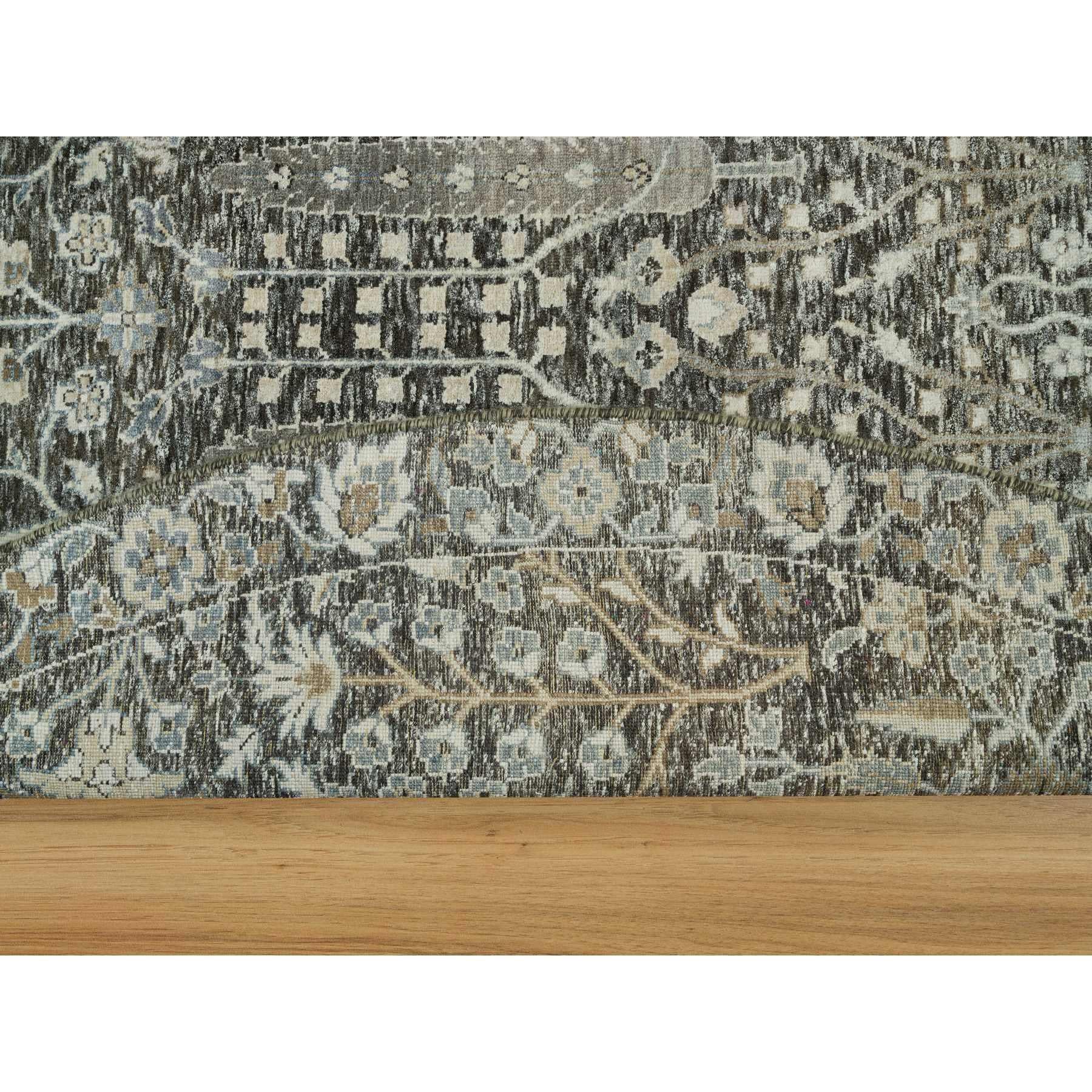 Indian 10'x10' Falcon Gray Willow and Cypress Tree Wool Hand Knotted Round Rug For Sale