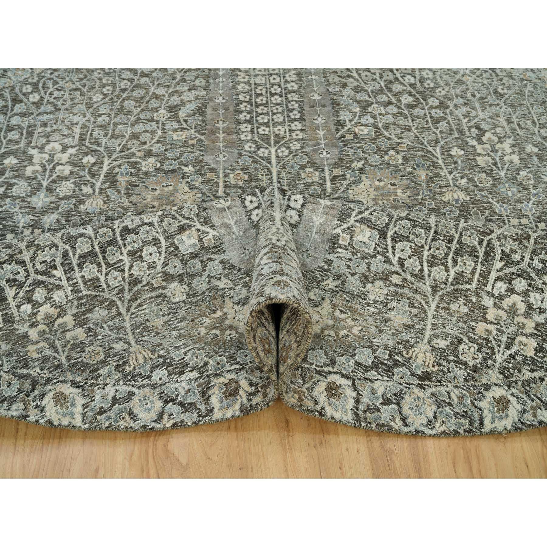 Hand-Knotted 10'x10' Falcon Gray Willow and Cypress Tree Wool Hand Knotted Round Rug For Sale