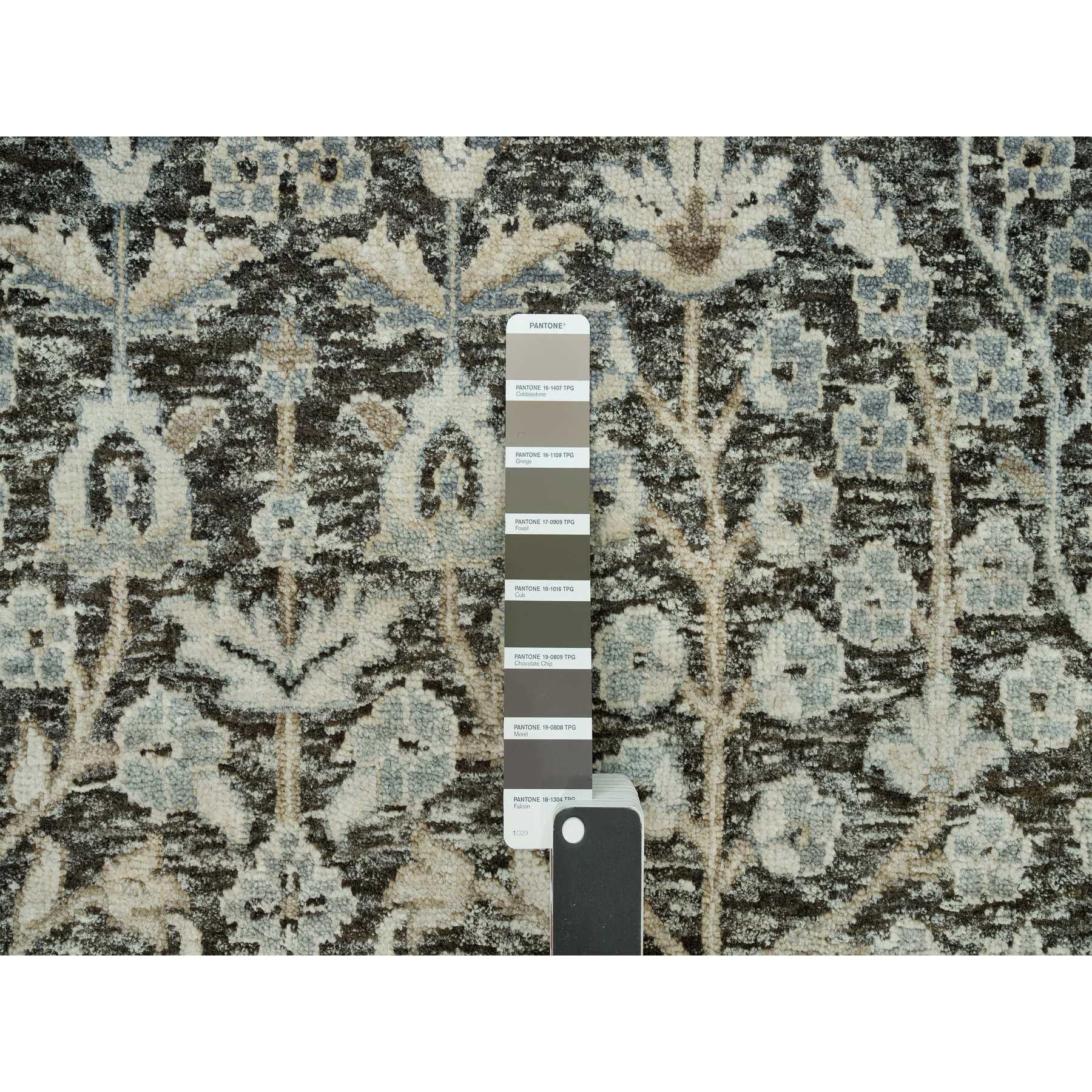 Contemporary 10'x10' Falcon Gray Willow and Cypress Tree Wool Hand Knotted Round Rug For Sale