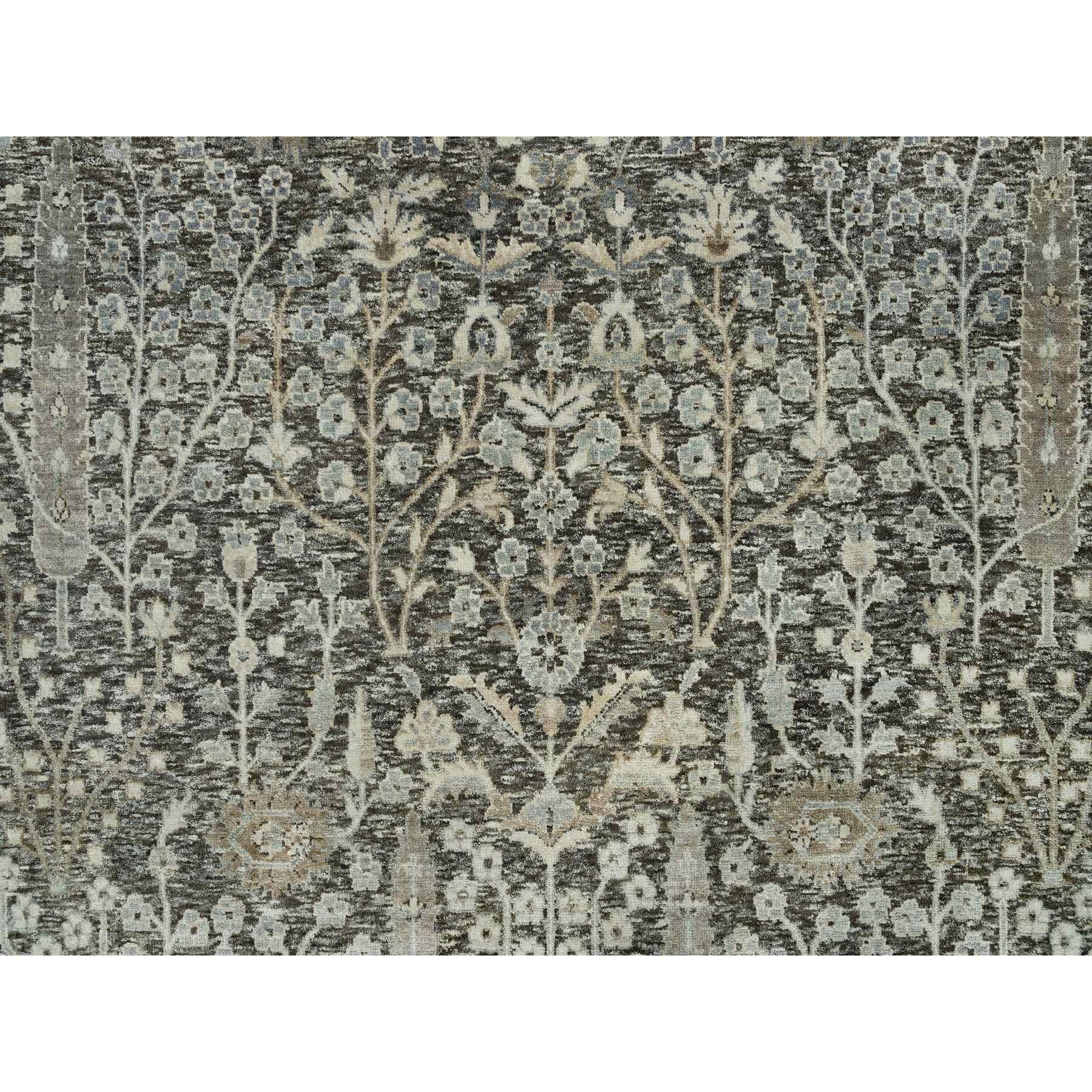 Silk 10'x10' Falcon Gray Willow and Cypress Tree Wool Hand Knotted Round Rug For Sale