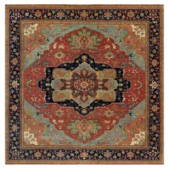10'x10' Tappeto quadrato in lana rosso mattone anticato Heris annodato a mano