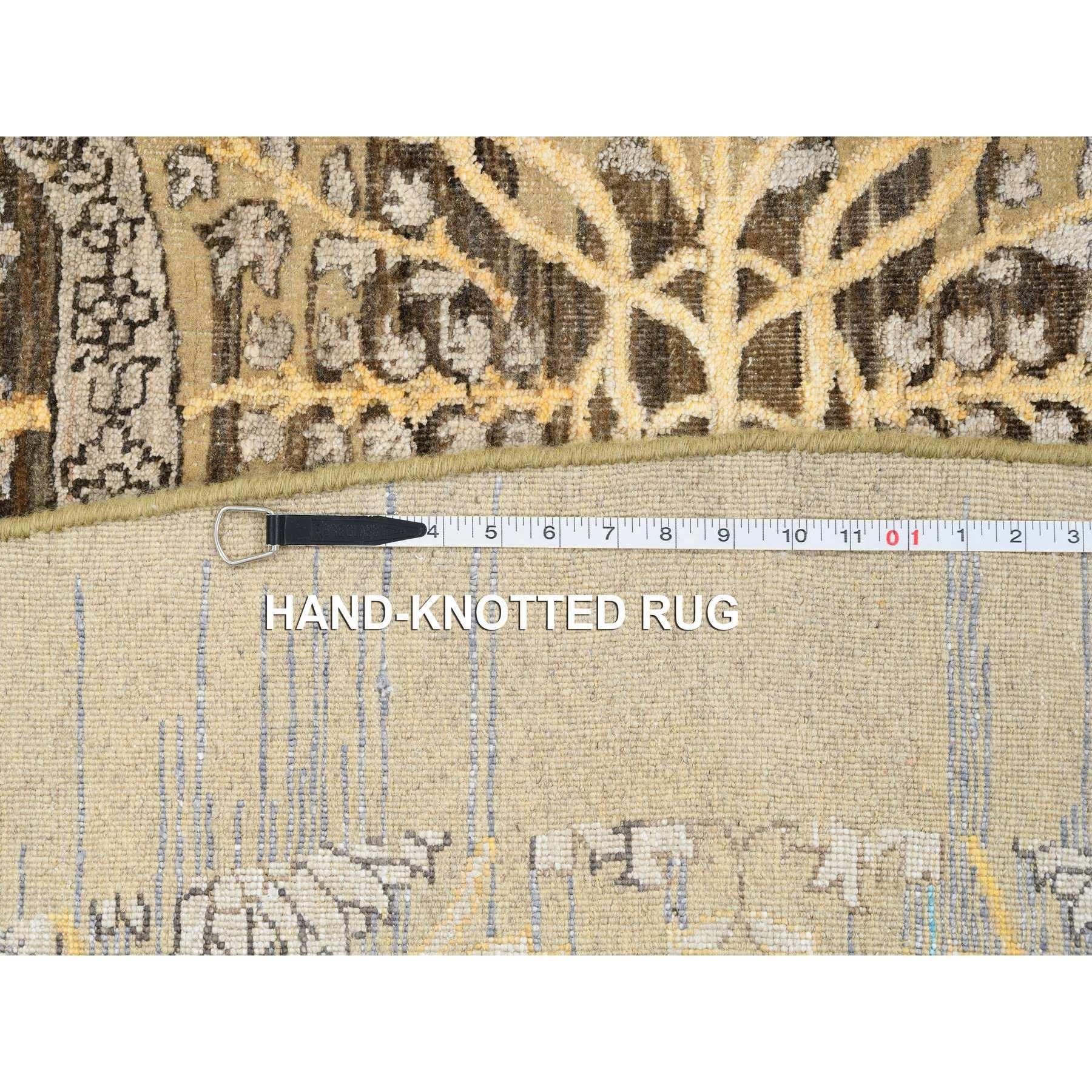 10'x10' Gold Braun Handgeknüpft Transitional Sarouk Seide Mit Wolle Rund Teppich im Angebot 6