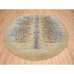 10'x10' Gold Brown Hand Knotted Transitional Sarouk Silk With Wool Round Rug