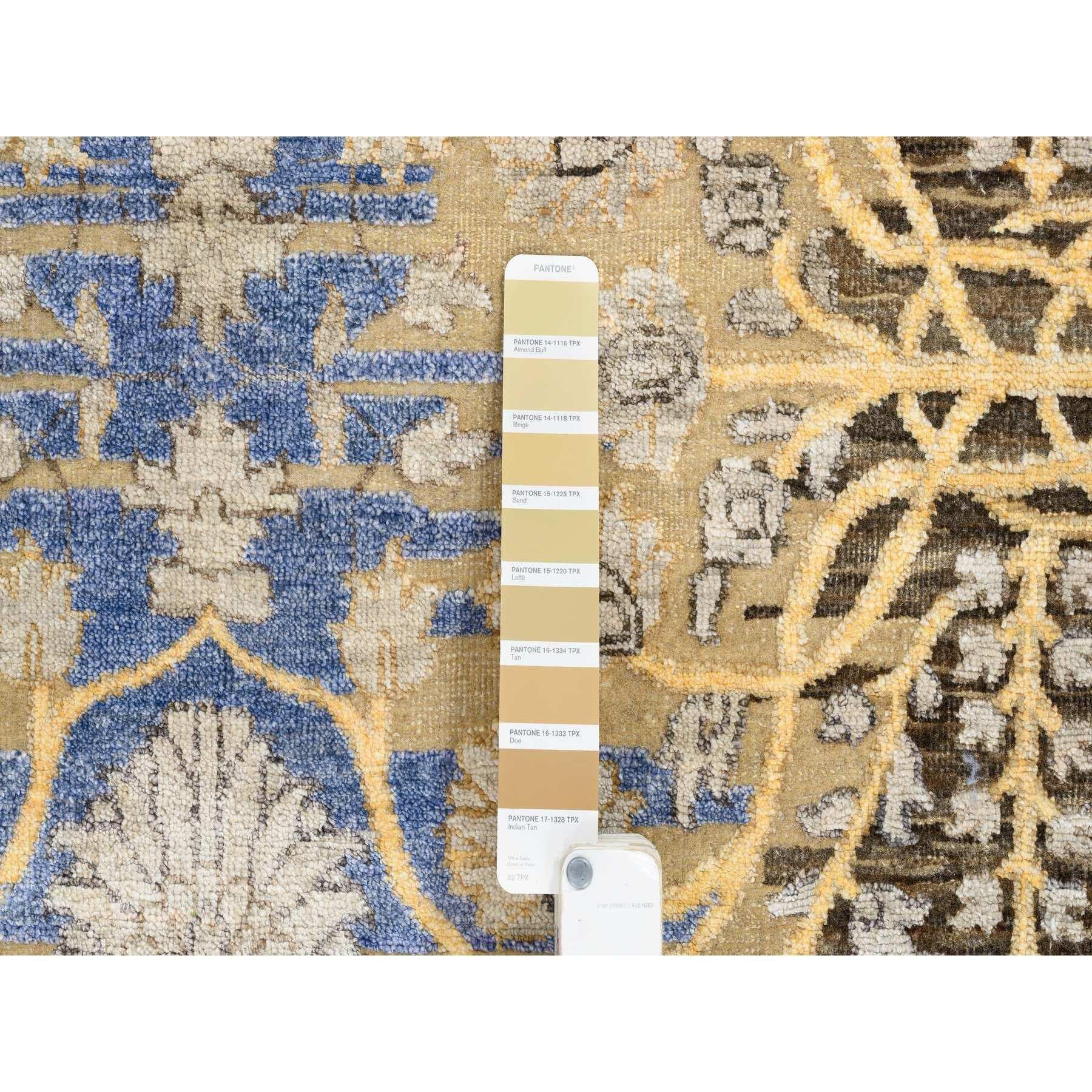10'x10' Gold Braun Handgeknüpft Transitional Sarouk Seide Mit Wolle Rund Teppich im Angebot 2