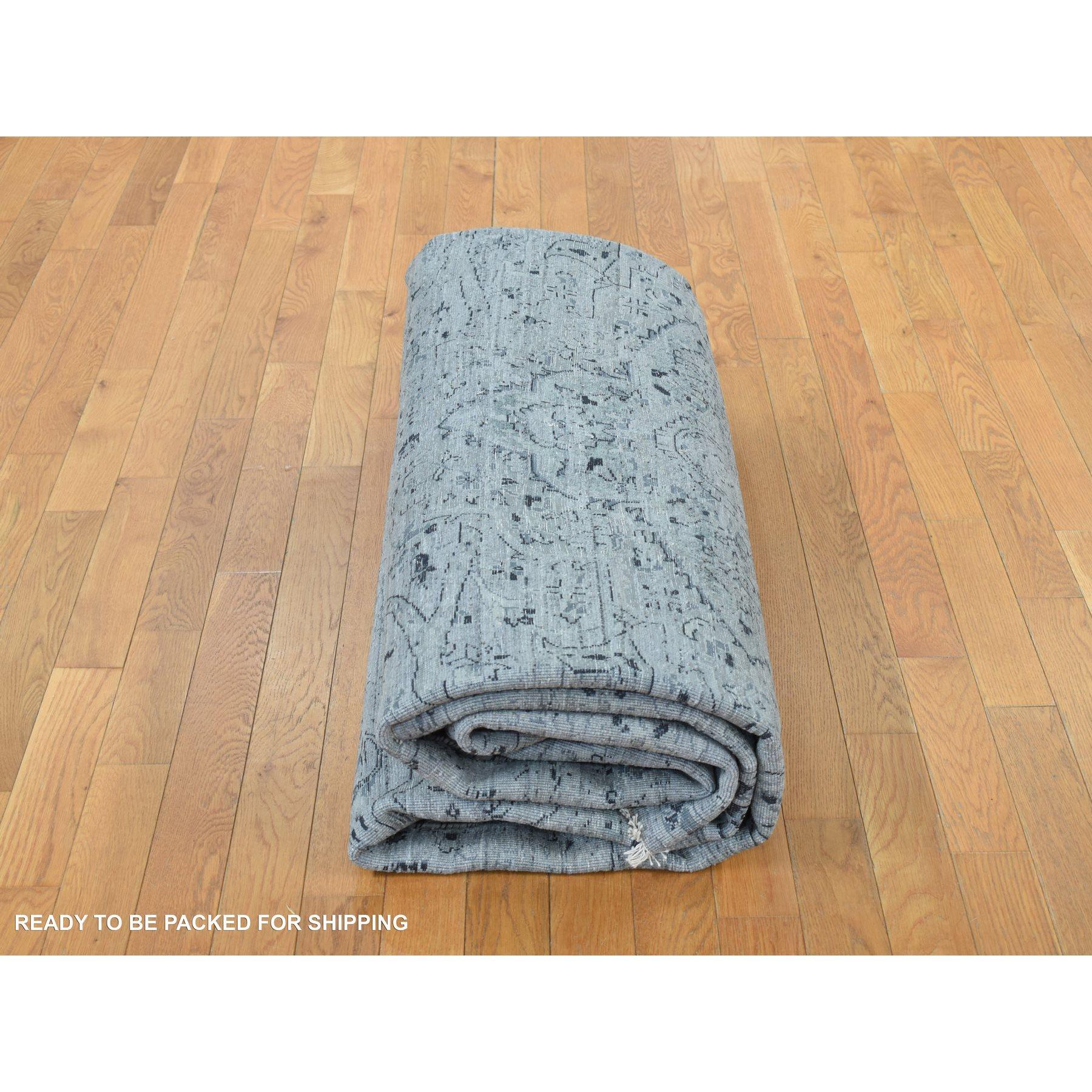 10'x10' Grauer handgeknüpfter Seiden- mit Wollteppich in Broken- und Erased Persisch-Design im Angebot 2