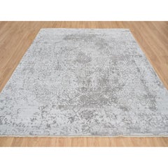 10'x10' Grau Broken Persian Design Handgeknüpft Wolle und Seide Quadratische Teppich