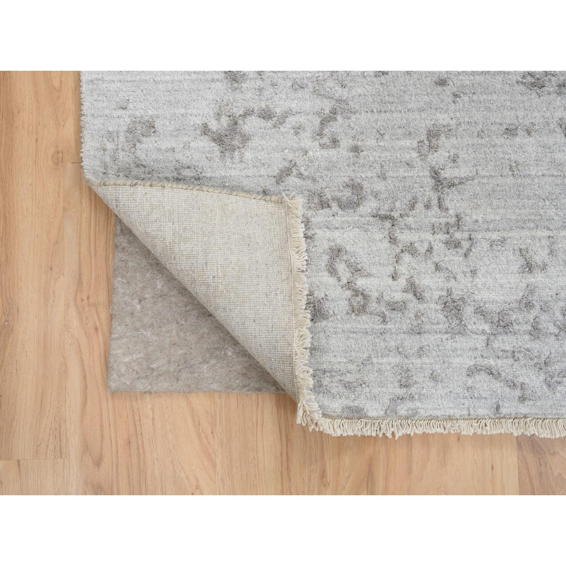 Indian 10'x10' Gray Broken Persian Design Hand Knotted Wool and Silk Square Rug For Sale