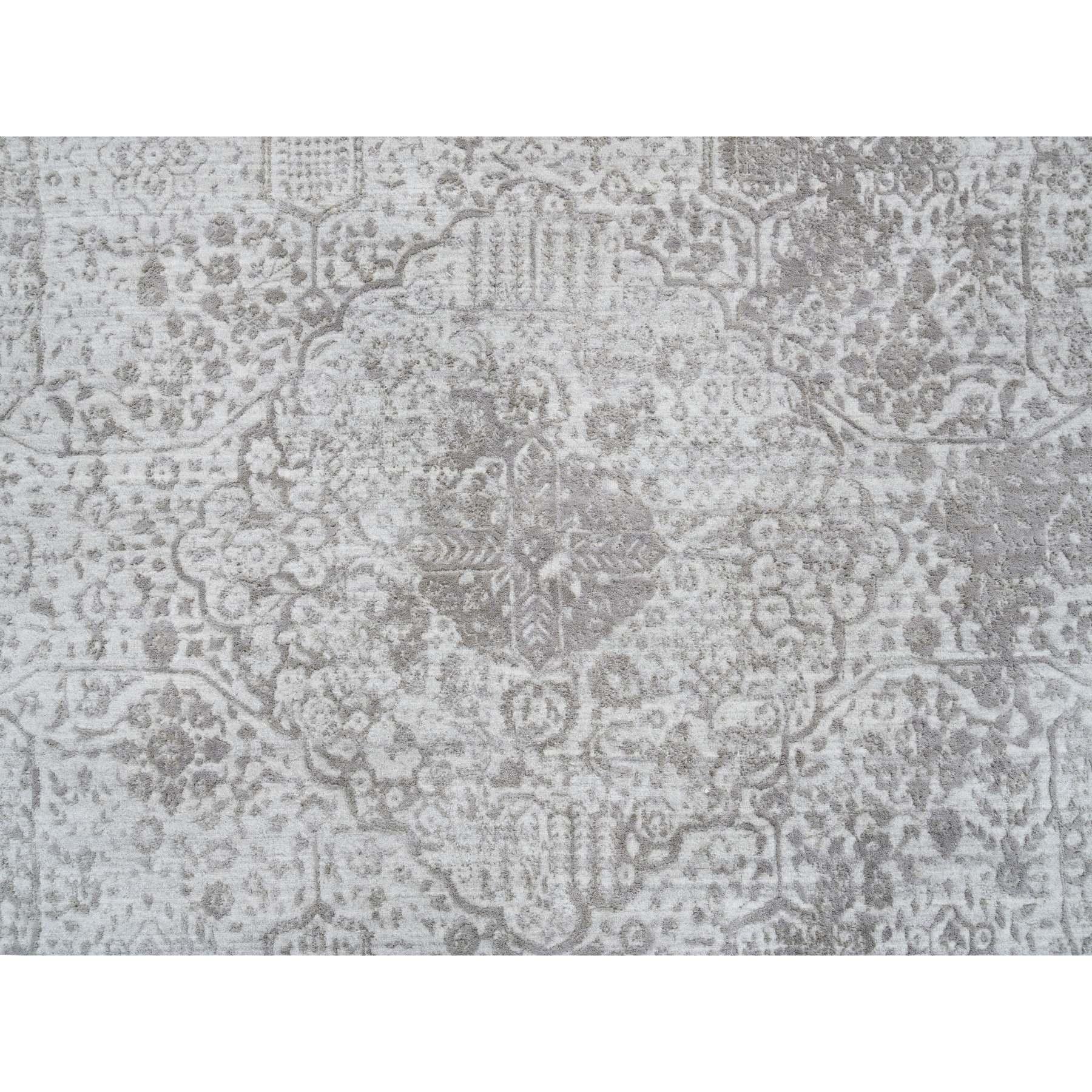 10'x10' Gray Broken Persian Design Hand Knotted Wool and Silk Square Rug For Sale 1