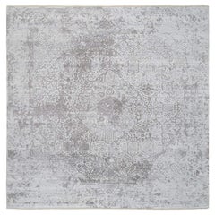 10'x10' Tappeto quadrato grigio Broken Persian Design annodato a mano in lana e seta