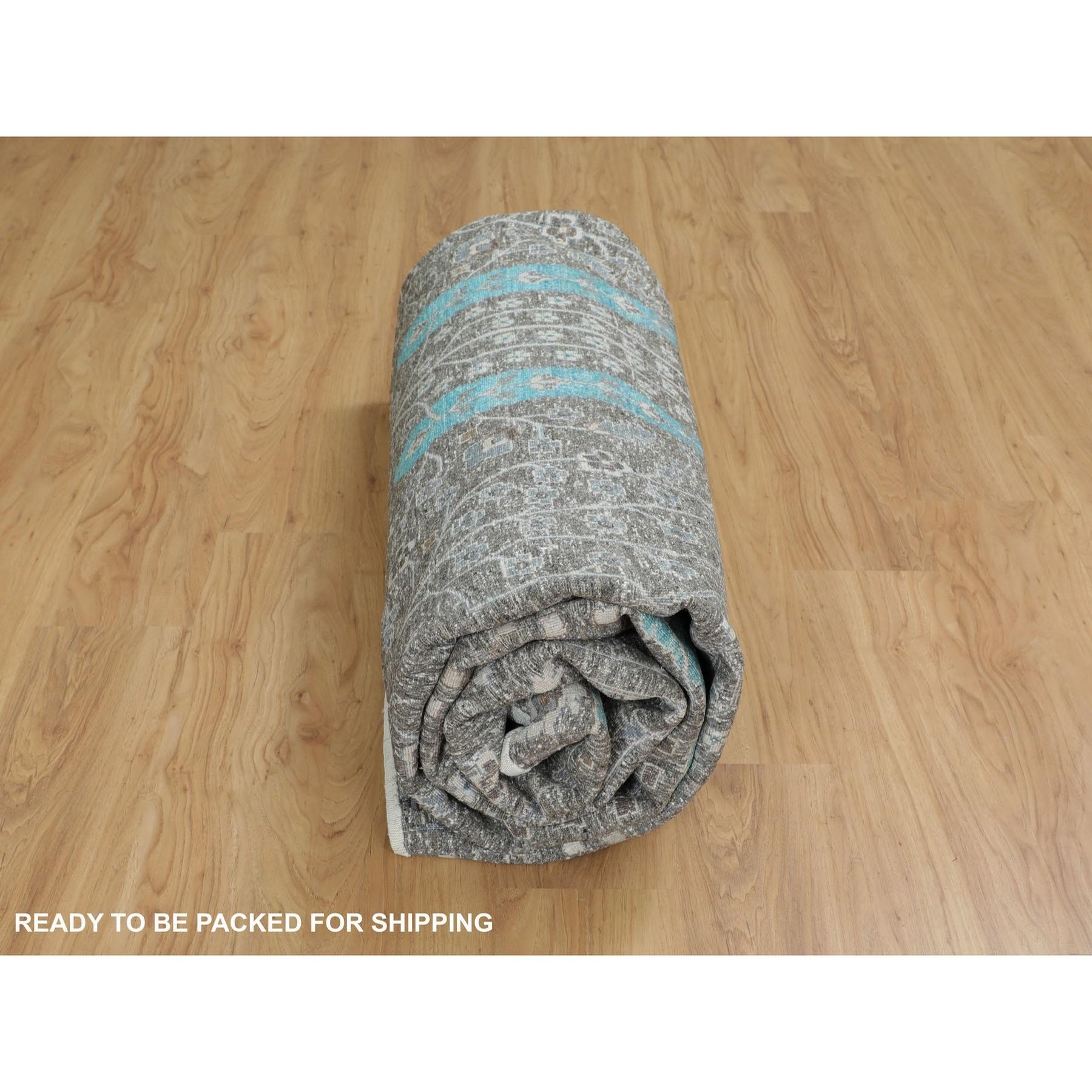 10'x10' Gray Cypress Tree Design Silk with Textured Wool Hand Knotted Square Rug For Sale 3