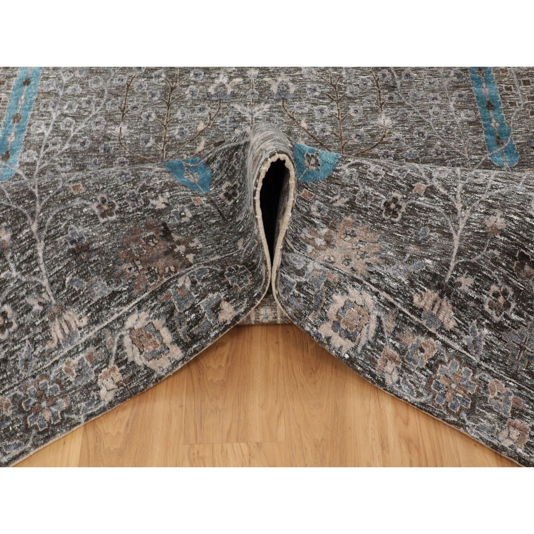 10'x10' Gray Cypress Tree Design Silk with Textured Wool Hand Knotted Square Rug In New Condition For Sale In Carlstadt, NJ