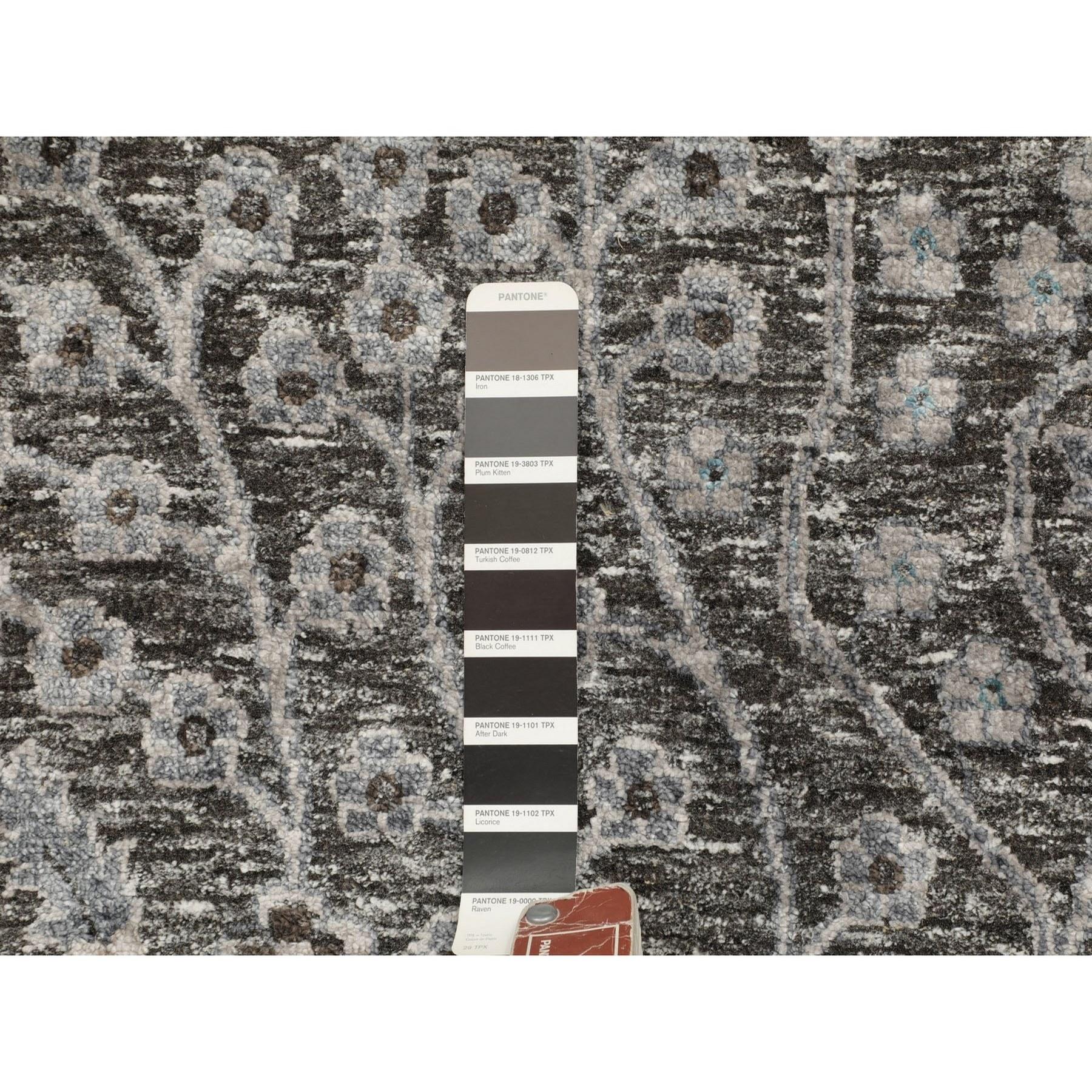 10'x10' Gray Cypress Tree Design Silk with Textured Wool Hand Knotted Square Rug For Sale 1