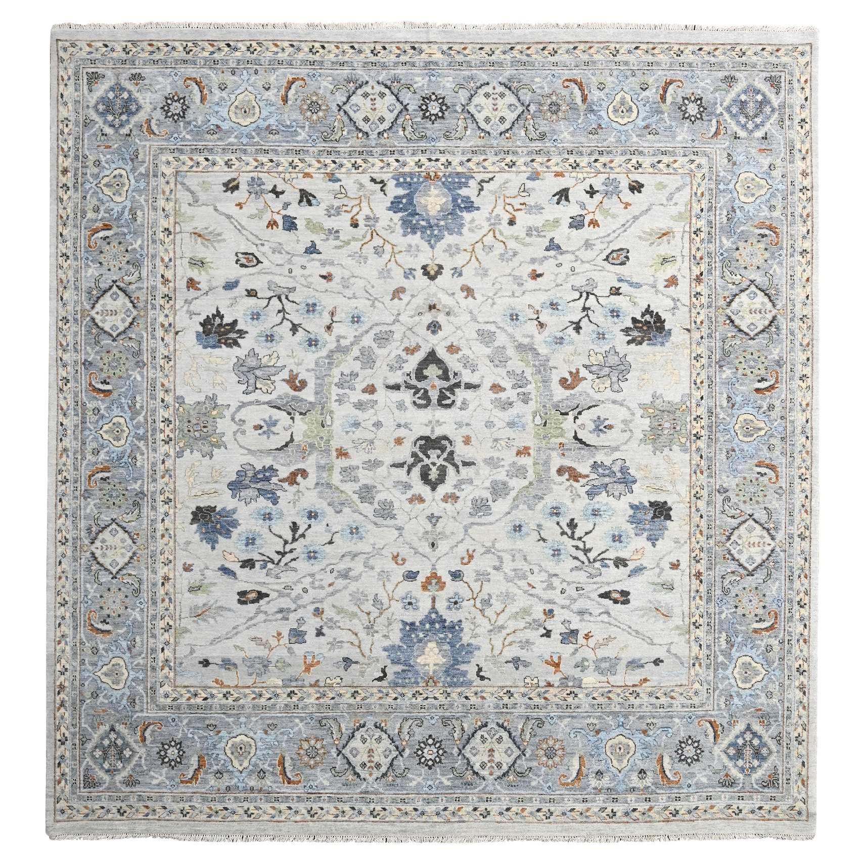 10'x10' Gray Denser Weave Oushak Floral Design Soft Wool Hand Knotted Square Rug