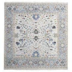 10'x10' Gray Denser Weave Oushak Floral Design Soft Wool Hand Knotted Square Rug