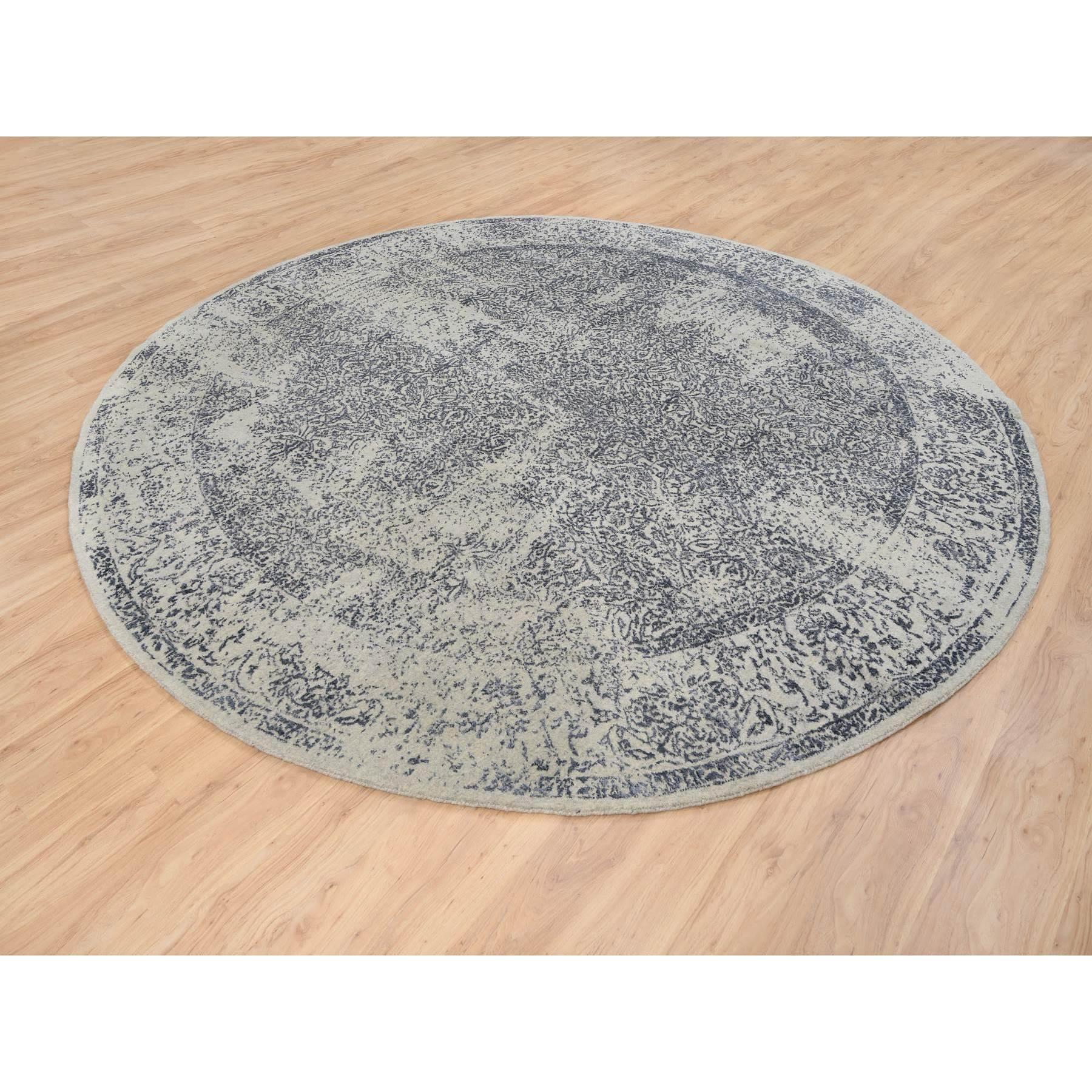 Indiano Tappeto rotondo grigio 10'x10' in lana jacquard e seta vegetale lavorato a mano in vendita