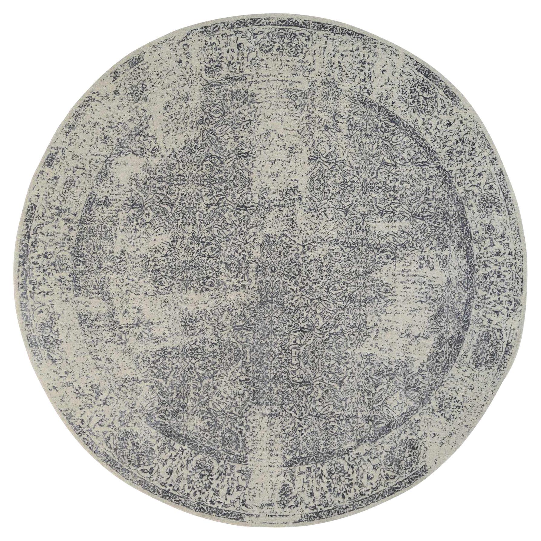 Tapis rond gris en laine jacquard et soie végétale tissé à la main 10'x10'.