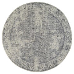 Tapis rond gris en laine jacquard et soie végétale tissé à la main 10'x10'.