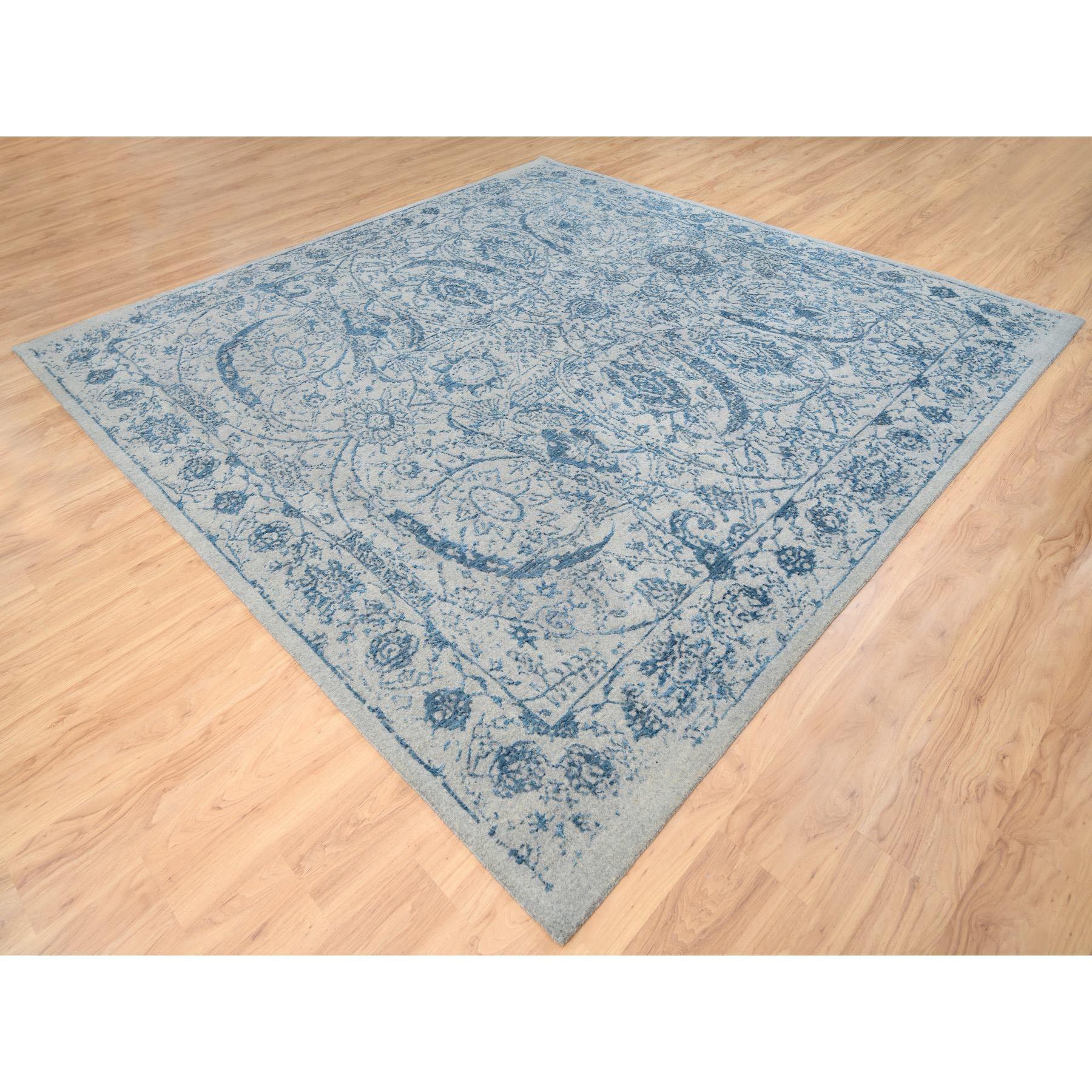 Medievale Tappeto quadrato grigio 10'x10' in lana jacquard e seta vegetale lavorato a mano in vendita