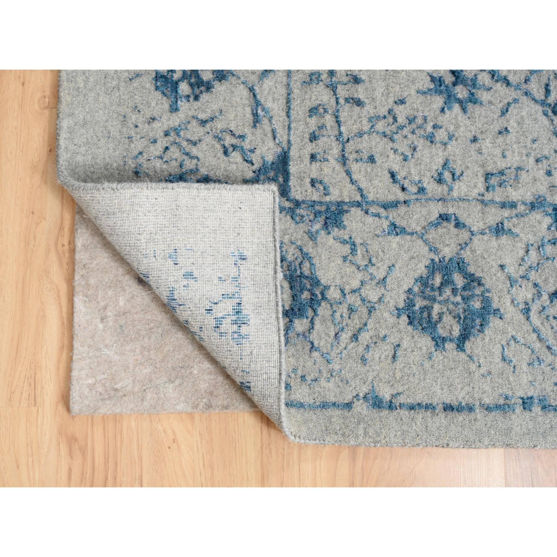 Indiano Tappeto quadrato grigio 10'x10' in lana jacquard e seta vegetale lavorato a mano in vendita