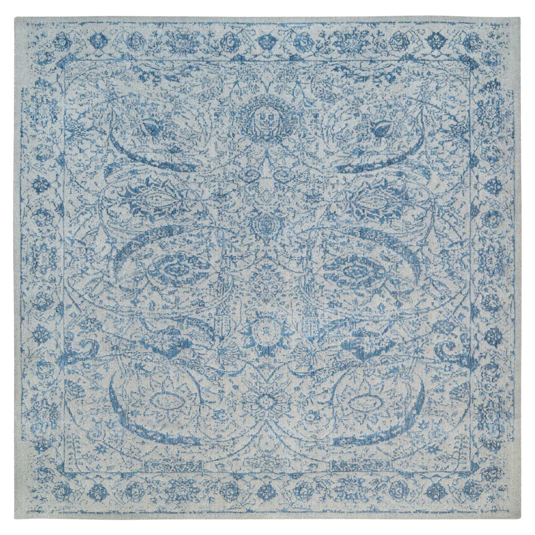 Tappeto quadrato grigio 10'x10' in lana jacquard e seta vegetale lavorato a mano