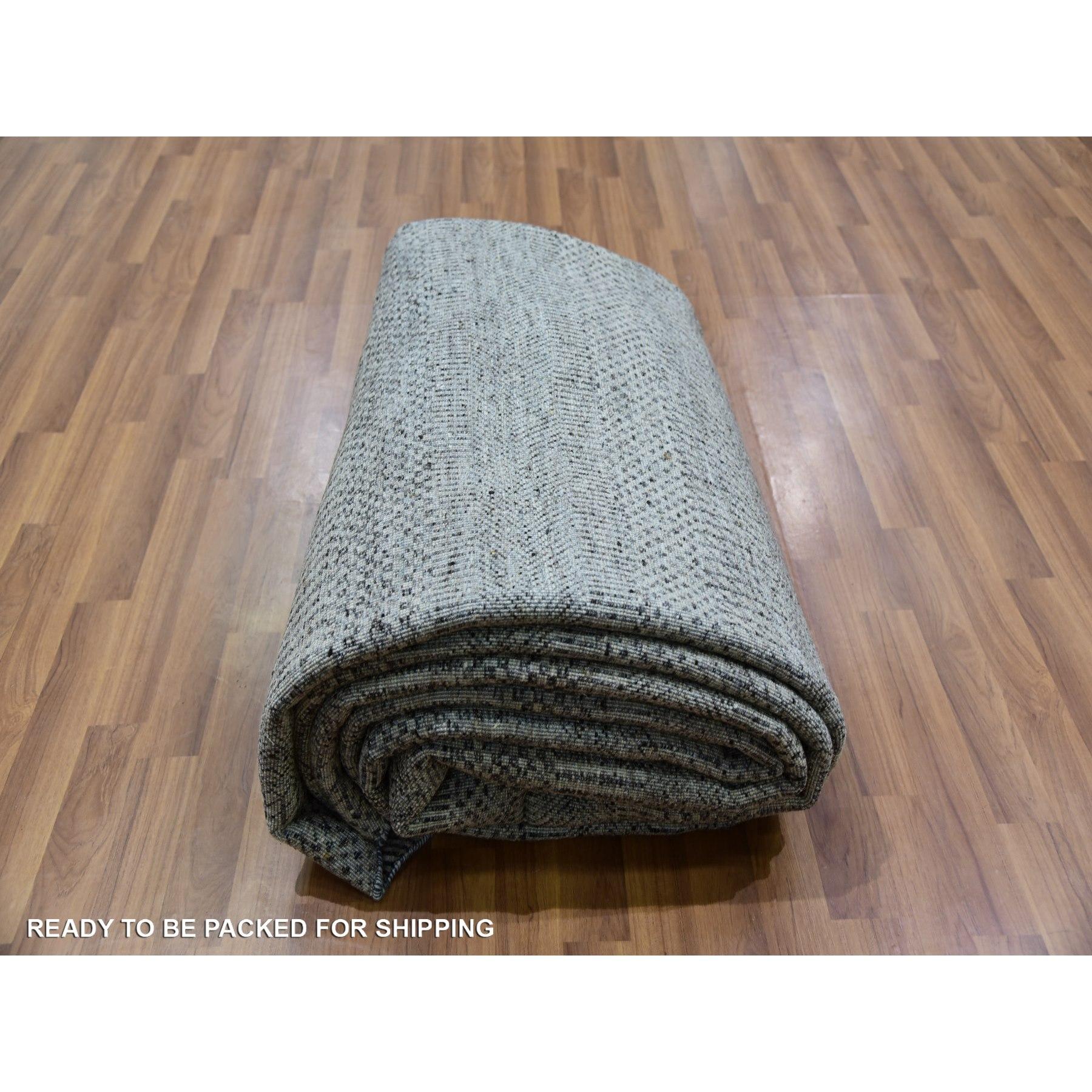 10'x10' Grauer handgeknüpfter runder Teppich aus reiner Wolle in Grau, modernem Tone auf Tone-Gras-Design im Angebot 2